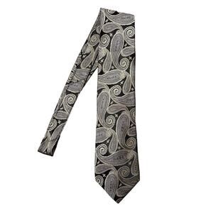 NEW Pronto Uomo 100% Silk Tie Necktie Paisley Pattern Black Silver Career Formal
